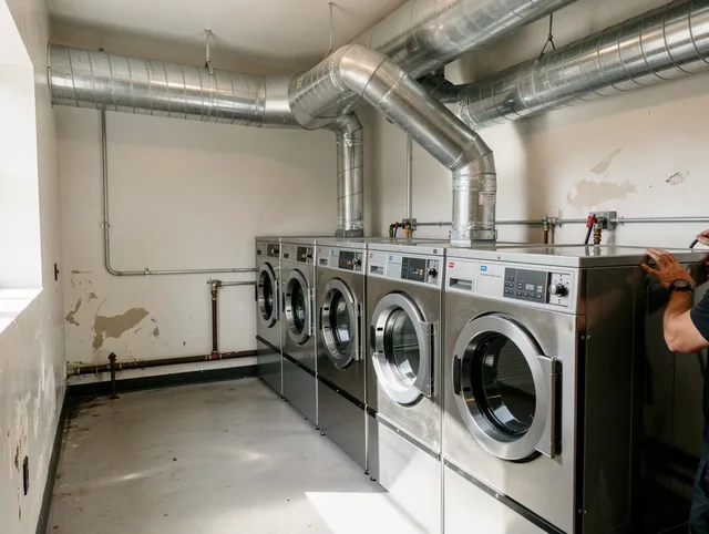 Rockland Dryer Vent Cleaning team performing large-scale commercial dryer vent cleaning in Rockland