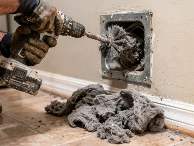 Certified Rockland Dryer Vent Cleaning technician performing dryer vent cleaning in Rockland