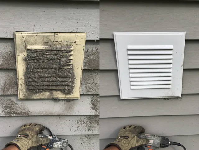 Rockland Dryer Vent Cleaning technician installing high-quality dryer vent cover at a residential property in Rockland