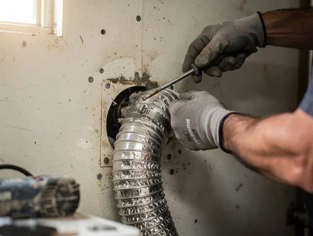 Rockland Dryer Vent Cleaning technician performing precise dryer vent hose installation in Rockland